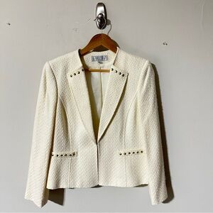 👉 Tahari Arthur S. Levine Ivory Blazer – Size 10P Petite Studded Jacket